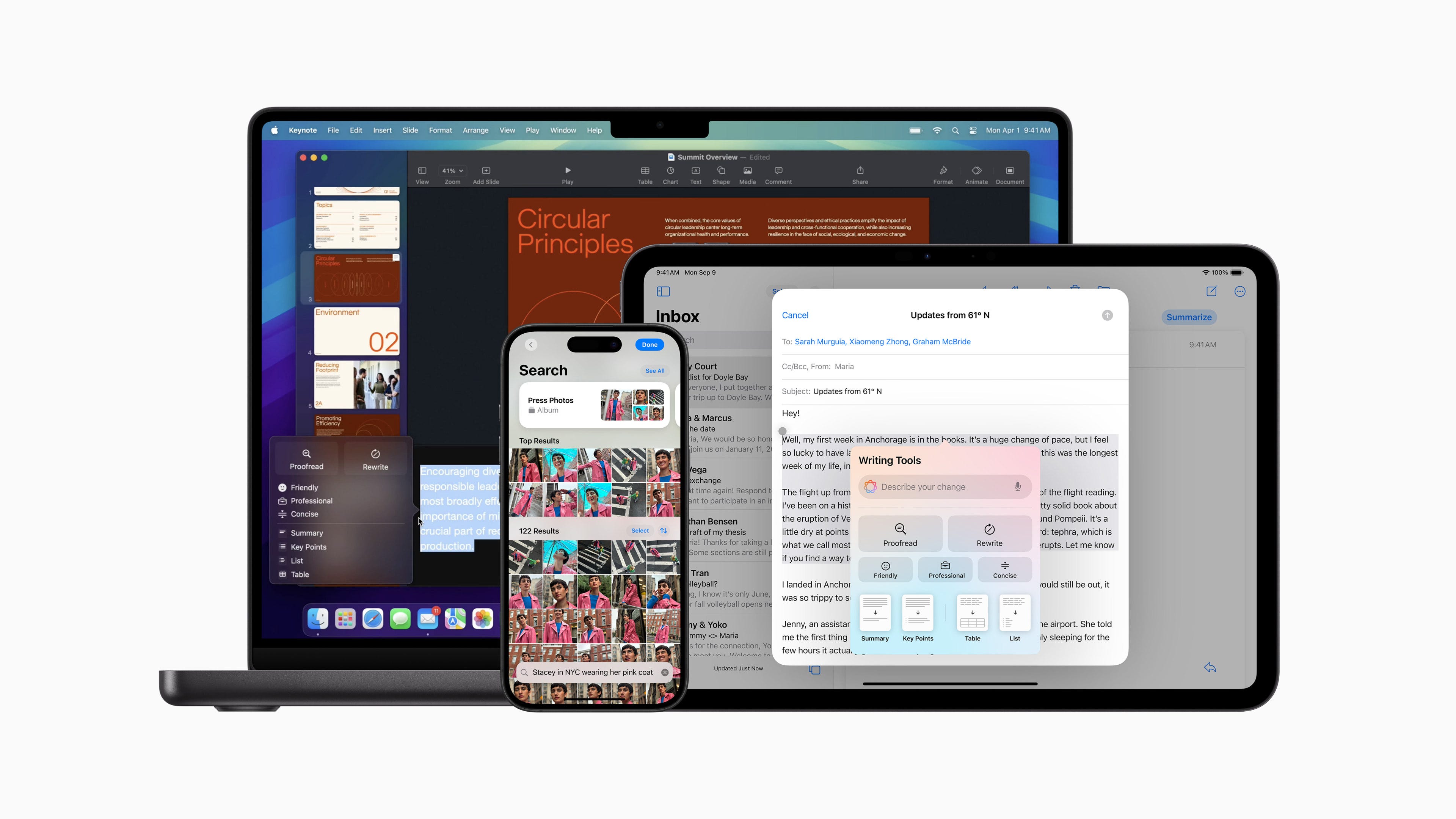 iPhone, Macbook, and iPad with Apple Intelligence