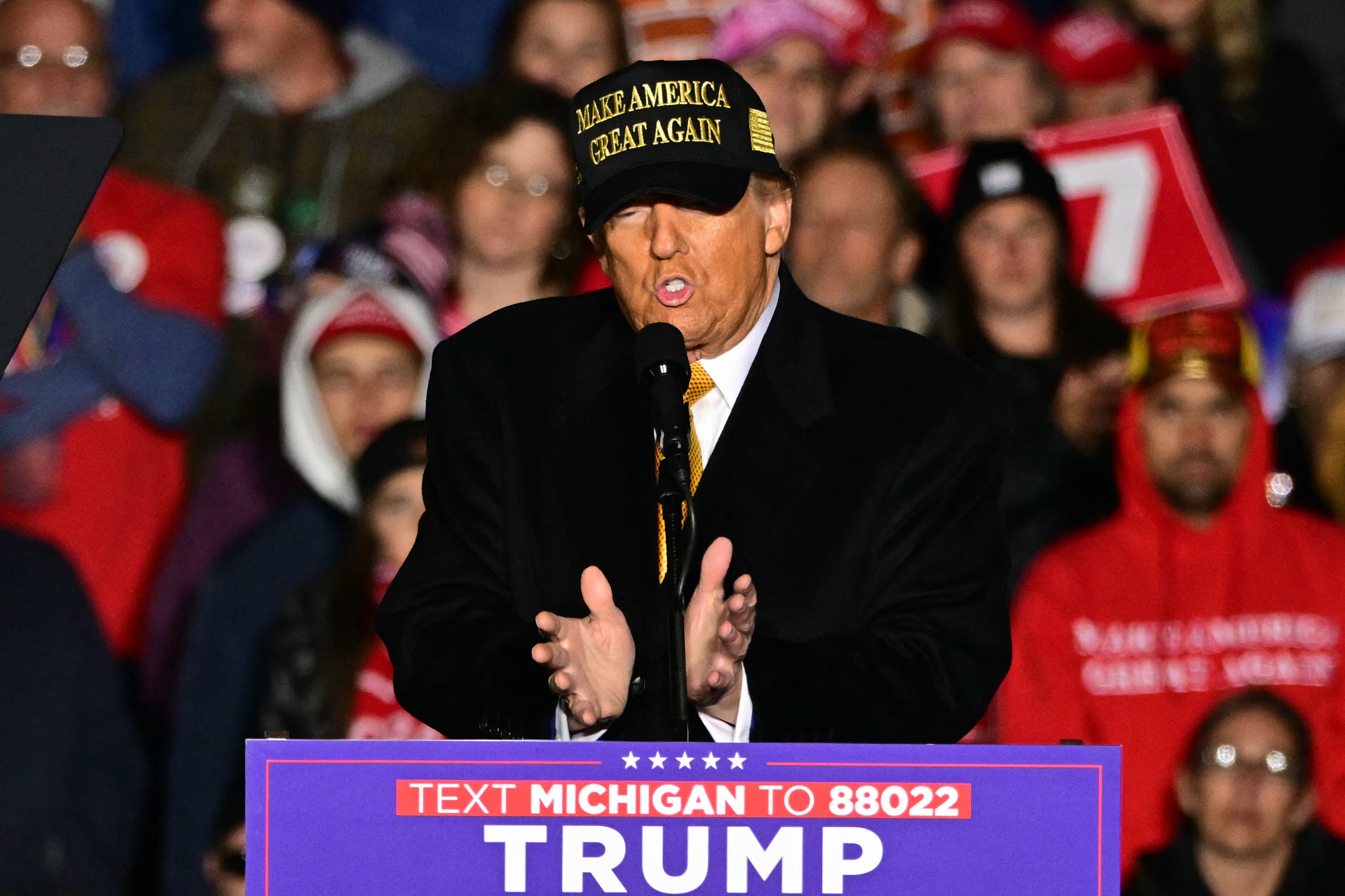 Donald Trump arrived late at his rally in Traverse City, Michigan.