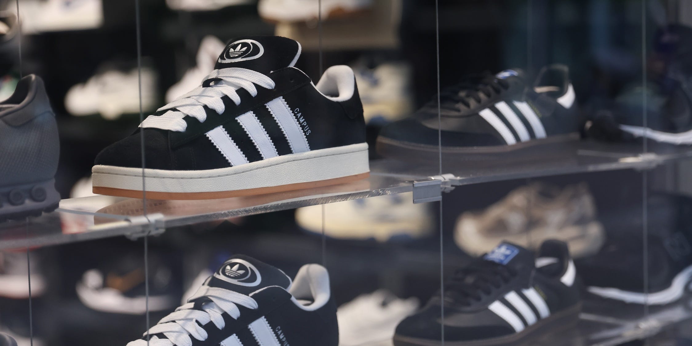 Adidas shoes are seen in the store in Hoofddorp, Netherlands.