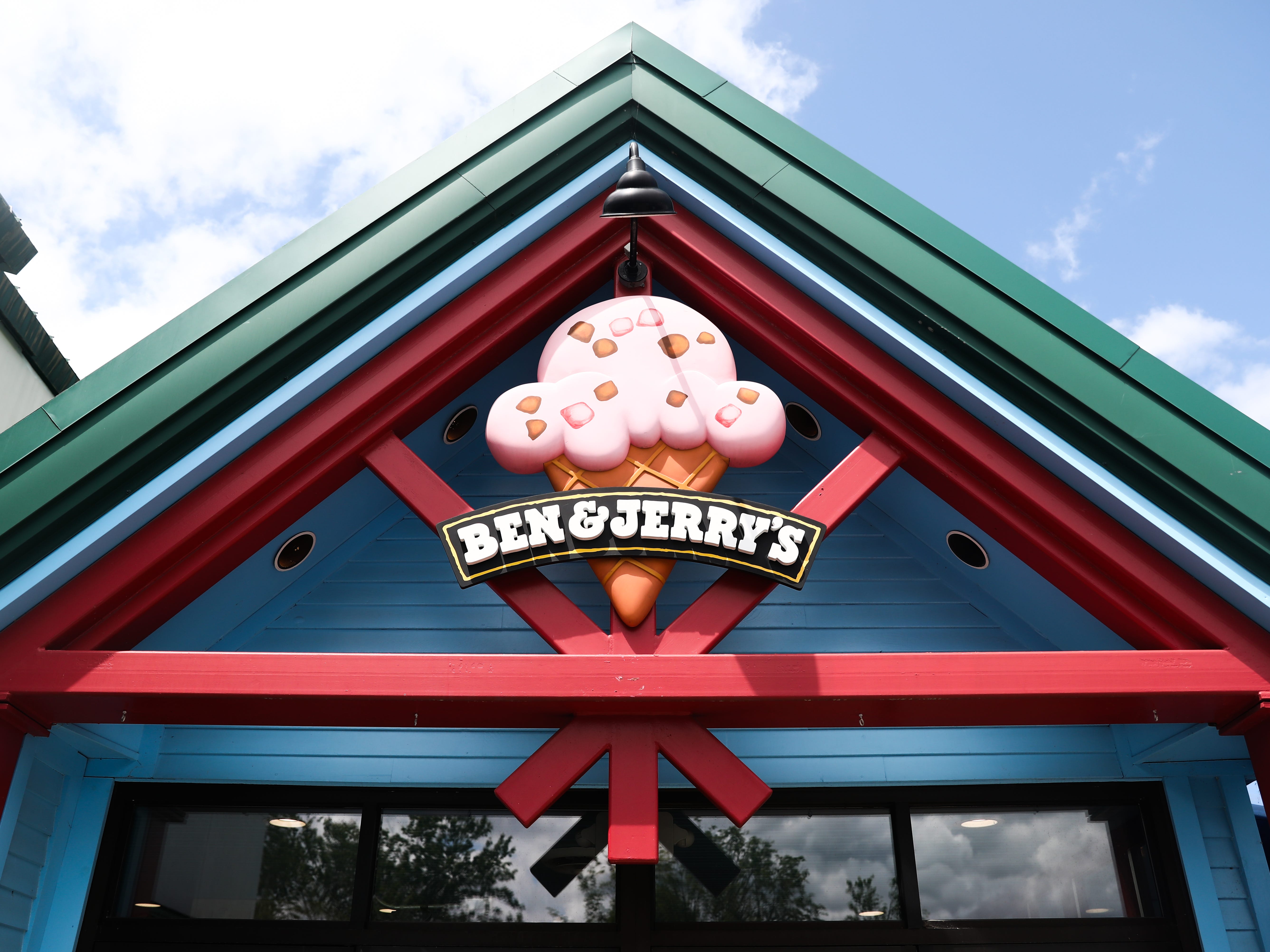 A Ben and Jerry's logo seen on a storefront.